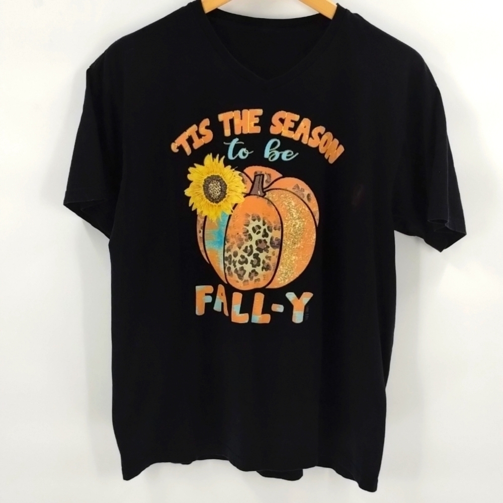L&B Life tee pumpkin Fall black t shirt size large soft
